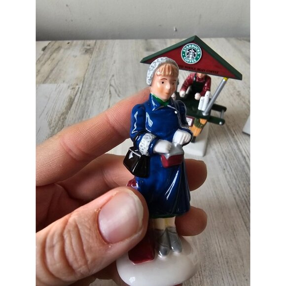 Dept 56 54870 Starbucks coffee cart new snow village people shopping vendor vint - Picture 2 of 15